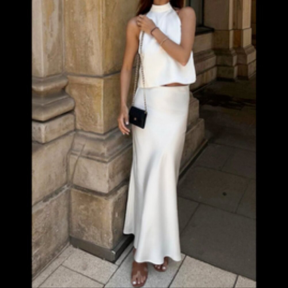 Sacred Dream Open Back Satin Two Piece Skirt Set (Commense)
